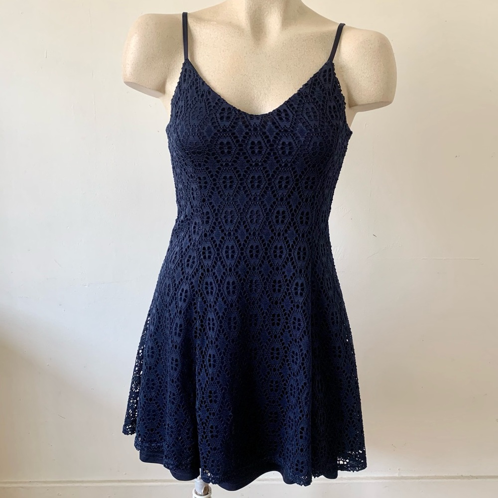 Navy Crochet Fit & Flare Dress XS